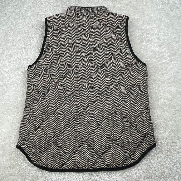 J Crew Excursion Quilted Puffer Vest Black Ivory Herringbone - Picture 4 of 14